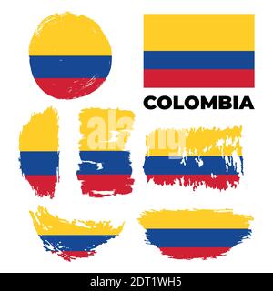 Flag of Colombia, grunge abstract brush stroke on grey background. Vector  Stock Vector