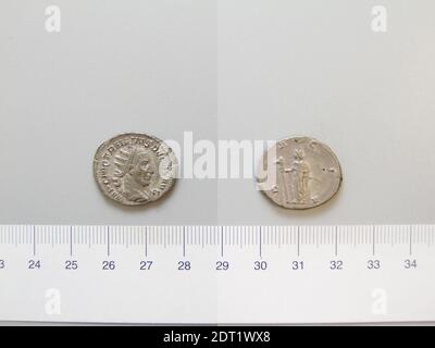 Ruler: Trajan Decius, Emperor of Rome, A.D. 201–251, ruled 249–51, Mint: Rome, Antoninianus of Trajan Decius, Emperor of Rome from Rome, 249–51, Silver, 4.39 g, 6:00, 22 mm, Made in Rome, Italy, Roman, 3rd century, Numismatics Stock Photo