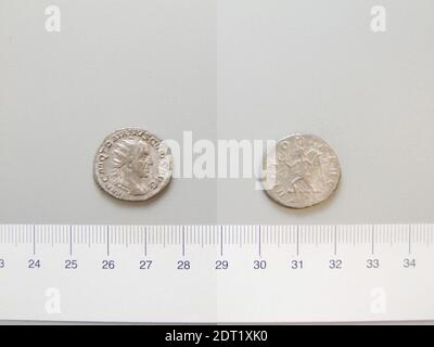 Ruler: Trajan Decius, Emperor of Rome, A.D. 201–251, ruled 249–51, Mint: Rome, Antoninianus of Trajan Decius, Emperor of Rome from Rome, 249–51, Silver, 4.57 g, 1:00, 21 mm, Made in Rome, Italy, Roman, 3rd century, Numismatics Stock Photo