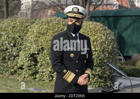 Surgeon General of the United States VADM Jerome M. Adams, M.D., M.P.H speaks to the media at the White House, in Washington,DC, December 21, 2020. Credit: Chris Kleponis / Pool via CNP Stock Photo