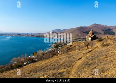 Scenic view of an old Sevanavank church in Sevan, on sunny day . Armenia Stock Photo