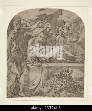 Artist: Parmigianino, Italian, 1503–1540, The Burial of Christ / The Entombment, ca. 1524–27, Etching and engraving, image: 26.8 × 23.5 cm (10 9/16 × 9 1/4 in.), Italian, 16th century, Works on Paper - Prints Stock Photo