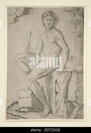 Mark Raimondi Seated Man Holding a Flute. Engraver: Marcantonio Raimondi, Italian, ca ...