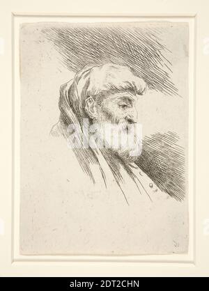 Artist: Giovanni Benedetto Castiglione, Italian, 1609–1664, Old Man with Long Beard, in profile, turned to right, from the series Les petites tetes d’hommes……B.36, Etching, platemark: 11.1 × 8.1 cm (4 3/8 × 3 3/16 in.), Made in Italy, Italian, 17th century, Works on Paper - Prints Stock Photo