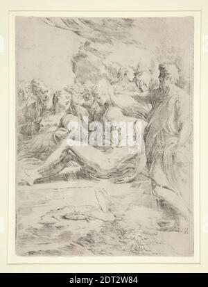 Artist: Parmigianino, Italian, 1503–1540, Artist, formerly attributed to: Guido Reni, Italian, Bologna, 1575–1642, The Entombment, Etching, sheet: 27.9 × 20.8 cm (11 × 8 3/16 in.), Made in Italy, Italian, 16th century, Works on Paper - Prints Stock Photo
