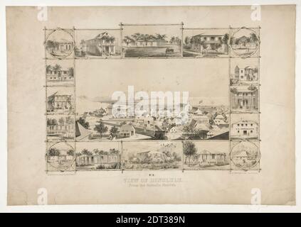 Artist: Paul Emmert, American, born Switzerland,1826–1867, View of Honolulu from the Catholic Church (No. 2), Lithograph with tone stone, image: 47.5 × 69.3 cm (18 11/16 × 27 5/16 in.), Made in United States, American, 19th century, Works on Paper - Prints Stock Photo