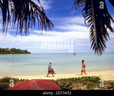 Tropical beach, Muri Beach Lagoon, Rarotonga, Cook Islands Stock Photo