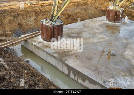 High voltage pylon, maintenance, foundation works, reinforcing Stock Photo