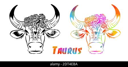Taurus sign of the zodiac. The head of a bull. T-shirt print. Mixed media. Vector illustration Stock Vector