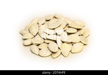 the pumpkin seeds, on white Stock Photo