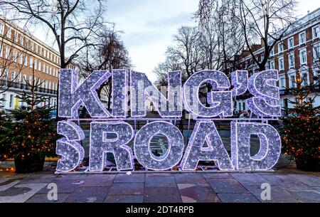 The Kings Road Christmas Sign at Night Chelsea London UK Stock Photo