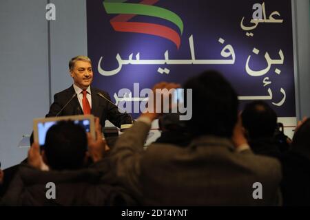 Former Prime Minister Ali Benflis holds a news conference to announce his candidacy for the presidential election, held at Hilton in Algiers, Algeria, on January 19, 2014. Photo by Ammi Louiza/ABACAPRESS.COM Stock Photo