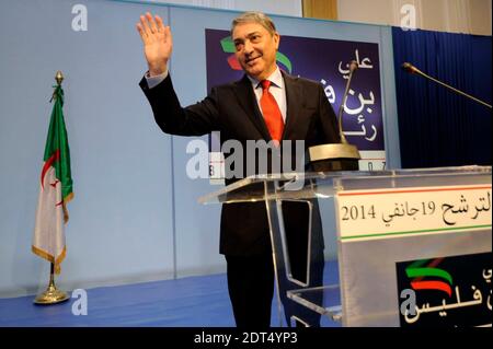 Former Prime Minister Ali Benflis holds a news conference to announce his candidacy for the presidential election, held at Hilton in Algiers, Algeria, on January 19, 2014. Photo by Ammi Louiza/ABACAPRESS.COM Stock Photo