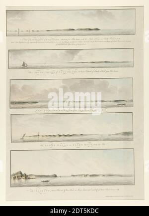 Artist: Joseph Frederick Wallet Des Barres, British, born Switzerland, 1729–1824, Five views from Atlantic Neptune Magazine: A View of the Highland of Neversunk …; The South Shore of Long Island …; New York …; The Lighthouse on Sandy Hook …; The Narrows …, Aquatint, sheet: 84 × 60.2 cm (33 1/16 × 23 11/16 in.), Made in United States, American, 18th century, Works on Paper - Prints Stock Photo