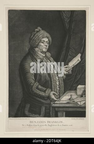 Artist: Johann Martin Will, German, 1727–1806, After: Charles-Nicolas Cochin the Younger, French, 1715–1790, Benjamin Franklin, Mezzotint engraving, black and white, sheet: 38 × 25.2 cm (14 15/16 × 9 15/16 in.), Made in Germany, German, 18th century, Works on Paper - Prints Stock Photo