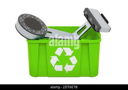 Recycling trashcan with 3D scanner, 3D rendering isolated on white background Stock Photo