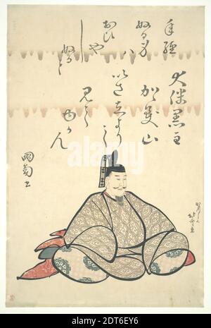 Artist: Katsushika Hokusai, Japanese, 1760–1849, Ōtomo no Kuronushi, from the series Portraits of Six Poets, ca. 1809–10, Ukiyo-e; polychrome woodblock print,Yoko-ye shape, sheet: 14 7/8 × 9 5/8 in. (37.8 × 24.5 cm), 葛飾北斎　｢六歌仙の内　大友黒主｣　浮世絵錦絵　江戸時代, Japan, Japanese, Edo period (1615–1868), Works on Paper - Prints Stock Photo