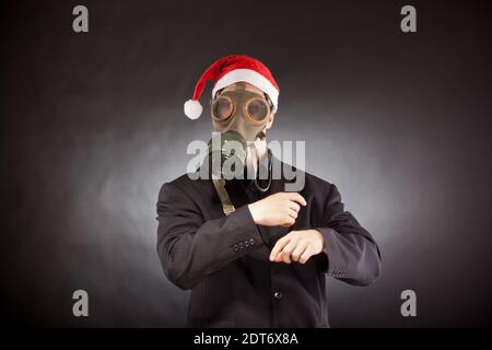 santa claus with gas mask in studio Stock Photo