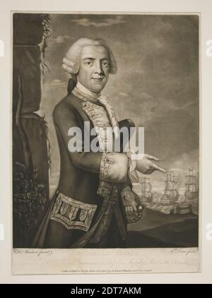 Engraver: Philip Dawe, British, ca. 1750–ca. 1790, After: Thomas Hudson, British, 1701–1779, Sir Charles Hardy, Published September 1779 in London, Mezzotint engraving, first state of 2, black and white, sheet: 36.5 × 26.5 cm (14 3/8 × 10 7/16 in.), Made in United Kingdom, British, 18th century, Works on Paper - Prints Stock Photo
