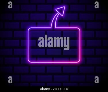 Vector Futuristic Sci Fi Modern Neon Pink Gradient Glowing Arrow Frame for Banner on Dark Brick Background. Retro Neon Sign. Stock Vector