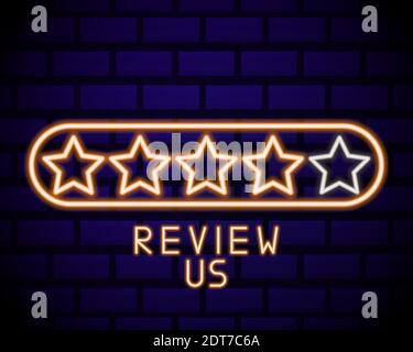 Customer review icon in neon line style. User feedback concept symbol. Vector illustration Stock Vector