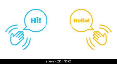 Hand wave or waving hi or hello gesture line art vector icon for apps and websites. Stock Vector