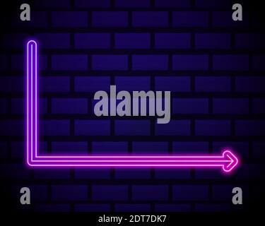 Vector Futuristic Sci Fi Modern Neon Pink Gradient Glowing Arrow Frame for Banner on Dark Brick Background. Retro Neon Sign. Stock Vector