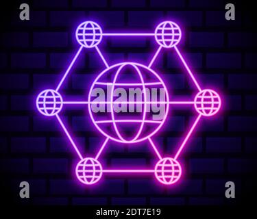 Glowing neon line Firewall, security wall icon isolated on brick wall background. Vector Illustration. Stock Vector