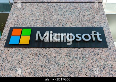 Microsoft sign on the wall in Ottawa, Canada Stock Photo