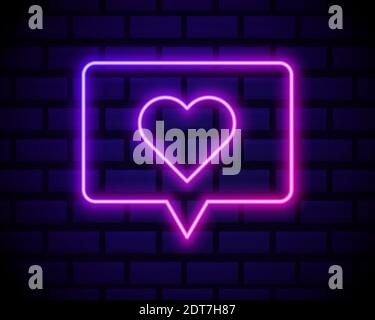 Neon sign like in speech bubble frame on dark background. Light banner on the wall background Stock Vector
