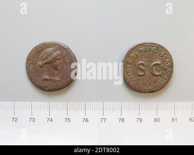 Ruler: Tiberius, Emperor of Rome, 42 B.C.–A.D. 37, Mint: Rome, Dupondius of Tiberius, Emperor of Rome from Rome, 22–23, Bronze, 13.37 g, 12:00, 34 mm, Made in Rome, Roman, 1st century, Numismatics Stock Photo