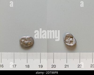 Mint: Aegae, Coin from Aegae, 499–480 B.C., Silver, 1.11 g, 11:00, 11.5 mm, Made in Aegae, Macedonia, Greek, 5th century B.C., Numismatics, Numismatics Stock Photo