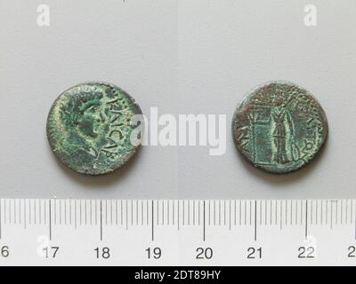 Honorand: Marcus Aurelius, Emperor of Rome, A.D. 121–180, ruled  A.D. 161–80, Ruler: Antoninus Pius, Emperor of Rome, A.D. 86–161, ruled A.D. 138–161, Mint, possibly by: Amphipolis, Coin of Antoninus Pius, Emperor of Rome, 140–45, Copper, 4.38 g, 6:00, 20 mm, Possibly made in Amphipolis, Macedonia, Greek, 2nd century, Numismatics Stock Photo