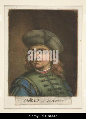 Artist: Carlo Lasinio, Italian, 1759–1838, Camillo Bocacci, from Ritratti di pittori (Portraits of painters), Mezzotint in three primary colors and black, and hand-touched, platemark: 17.2 × 12.7 cm (6 3/4 × 5 in.); Sheet: 20 × 16.7 cm (7 7/8 × 6 9/16 in.), Made in Italy, Italian, 18th–19th century, Works on Paper - Prints Stock Photo