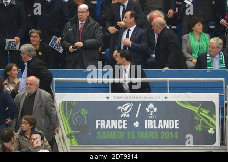 President Francois Hollande, Prince Albert of Monaco and the all Presidential Tribune during Rugby RBS 6 Nations Tournament , France vs Ireland, in St-Denis, France, on March 15th, 2014. Ireland won 22-20. Photo by Henri Szwarc/ABACAPRESS.COM Stock Photo