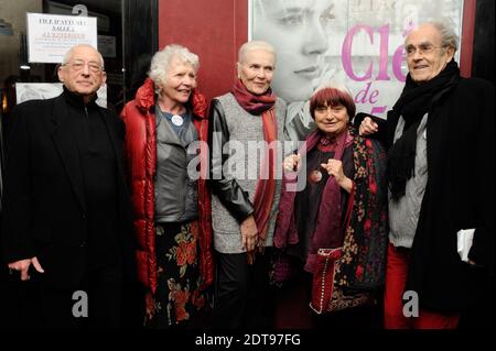 Agnes Varda, Corinne Marchand, Dorothee Blanck, Serge Korber and Michel Legrand attending the premiere of 'Cleo De 5 A 7' held at Le Champollion in Paris, France on March 18, 2014. Photo by Alban Wyters/ABACAPRESS.COM Stock Photo