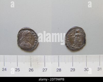 Ruler: Honorius, Flavius, Emperor of Rome, A.D. 384–423, ruled 393–423, Mint: Mediolanum, 1 Siliqua of Honorius, Flavius, Emperor of Rome from Mediolanum, 393–423, Silver, 0.97 g, 12:00, 17 mm, Made in Mediolanum, Roman, 4th–5th century A.D., Numismatics Stock Photo