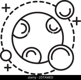 planet with three satellites orbiting around line style icon Stock Vector