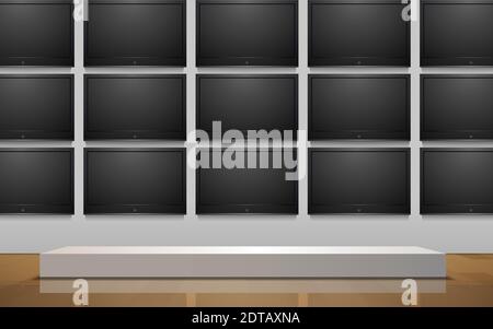 white podium and leds screen background in the studio room Stock Vector