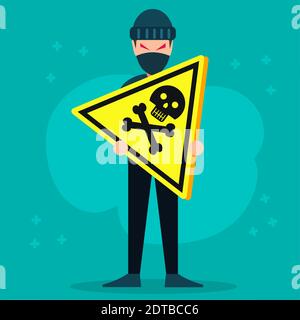 hacker with danger sign vector illustration for security concept Stock Vector