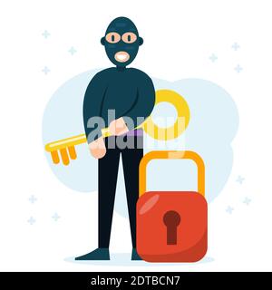 hacker holding key with padlock for security concept vector illustration Stock Vector