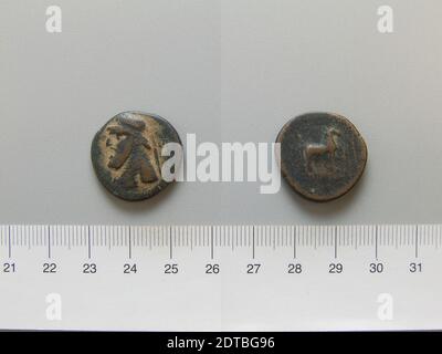 Ruler: Mithradates II, 123-88 B.C.Mint: Parthia, Coin of Mithradates II from Parthia, 123–88 B.C., Copper, 8.54 g, 11:00, 22.4 mm, Made in Parthia, Parthian, 2nd–1st century B.C., Numismatics Stock Photo