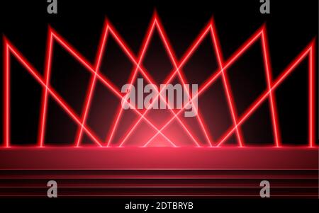 red neon light on the stage in the hall Stock Vector