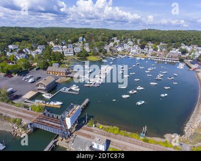 Manchester Marine and harbor aerial view, Manchester by the sea, Cape Ann, Massachusetts, MA, USA. Stock Photo
