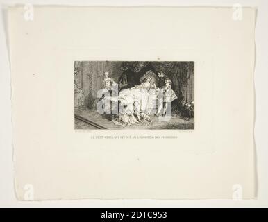 Artist: Charles-Jean-Louis Courtry, French, 1846–1897, After: Nicolas Lancret, French, 1690–1743, Le Petit Chien qui Secoue de L’Argent &amp; des Pierreries, Etching, platemark: 8.5 × 13.2 cm (3 3/8 × 5 3/16 in.), Made in France, French, 19th century, Works on Paper - Prints Stock Photo