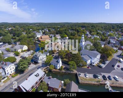 Manchester City Hall and First Parish Church, Manchester by the sea, Cape Ann, Massachusetts, MA, USA. Stock Photo
