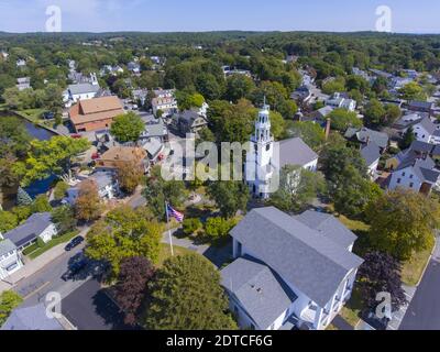 Manchester City Hall and First Parish Church, Manchester by the sea, Cape Ann, Massachusetts, MA, USA. Stock Photo