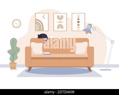 Cozy living room in trendy scandinavian style. Stock Vector