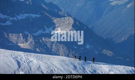 Switzerland, Monte Rosa, Climbers on mountain ridge at Monte Rosa ...