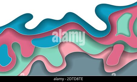 Paper cut vector layout design. Colorful wavy background with deep 3D style. Modern fluid background. Stock Vector